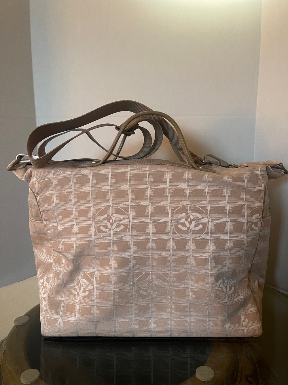 CHANEL Pink Beige Signature Logo Tote with Sling